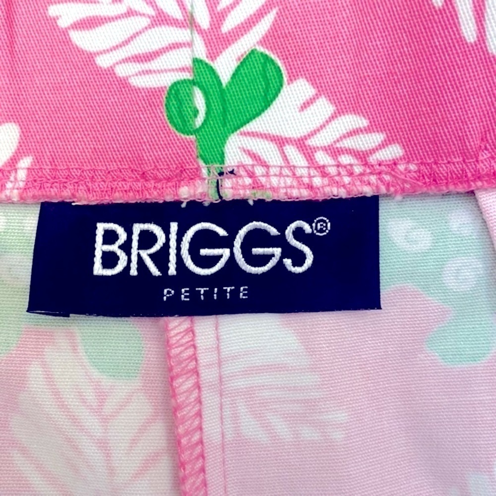 Women’s Briggs Petite Pink Green Turtles White Leaf Capri Cropped Stretch Pants - Picture 6 of 8